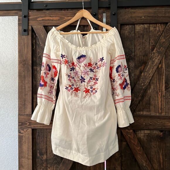 FREE PEOPLE FLEUR DU JOUR FLORAL EMBROIDERED OFF SHOULDER DRESS Sz- Xs - Picture 5 of 15